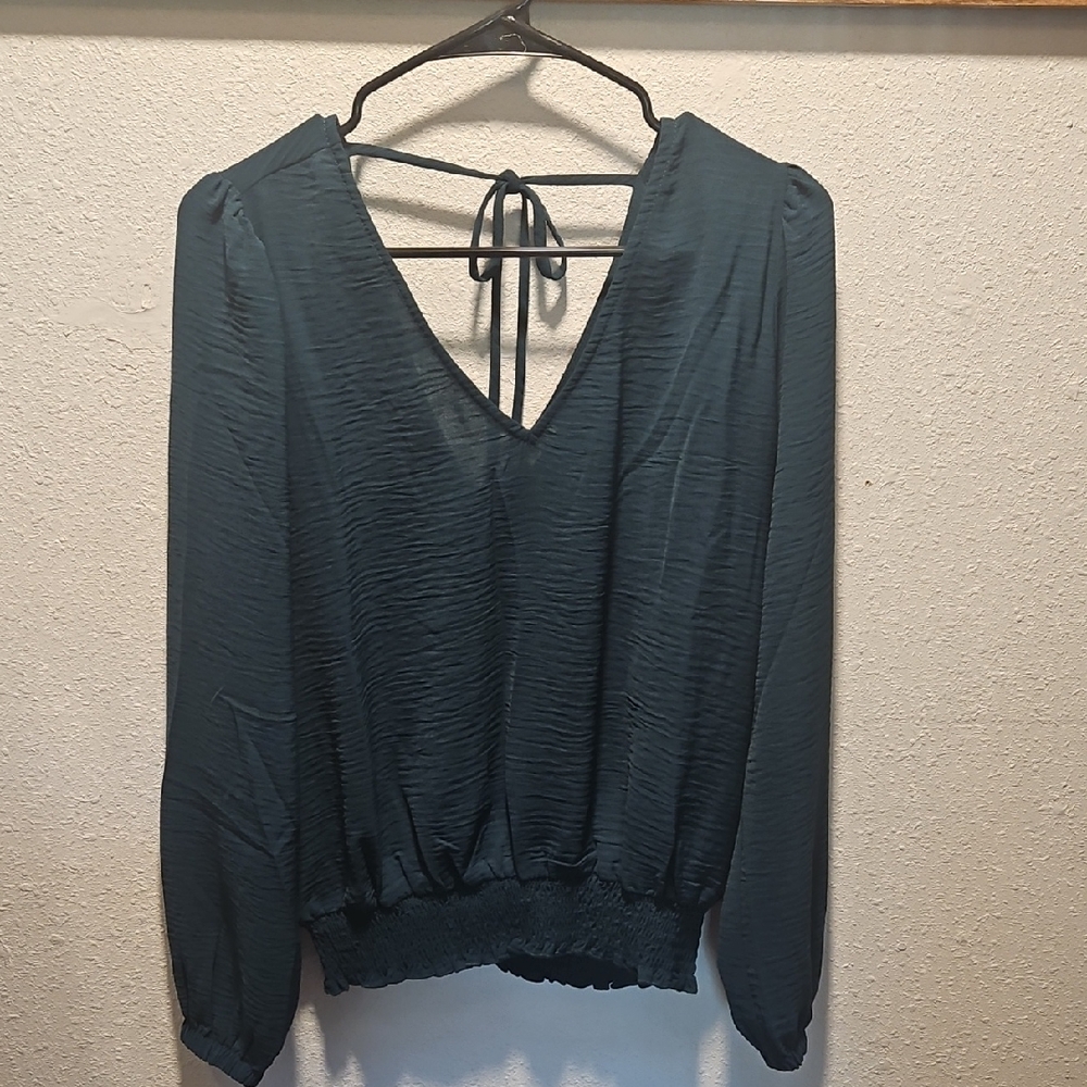 Elegant Teal/dark Green V-Neck Women's Top